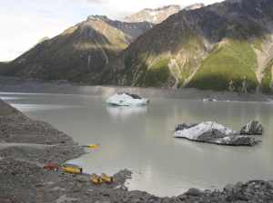 Overlooking the boat ramp area for the Tasman Glacier Lake tour boats.